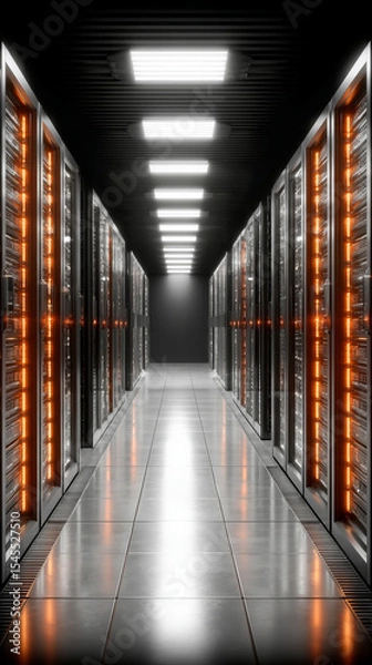 Obraz Abstract digital data streams flow across a dark background, symbolizing SaaS infrastructure, cloud computing, data exchange, and the seamless connectivity of modern digital systems.
