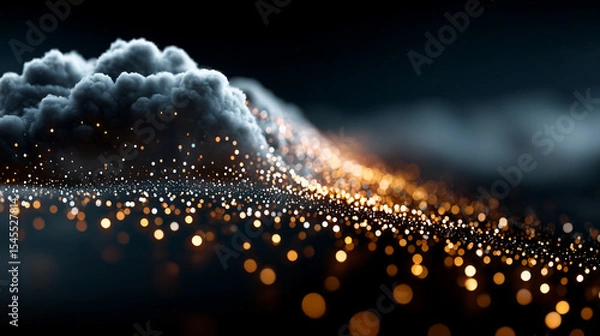 Obraz Abstract digital data streams flow across a dark background, symbolizing SaaS infrastructure, cloud computing, data exchange, and the seamless connectivity of modern digital systems.
