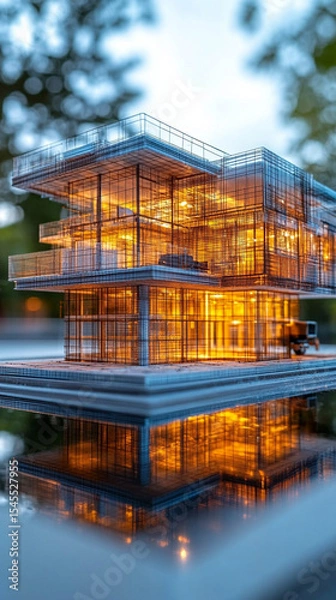 Obraz Digital twin simulation of a construction site with 3D building models, visible software interface, data tools, and active machinery—symbolizing smart building, precision, and project management.

