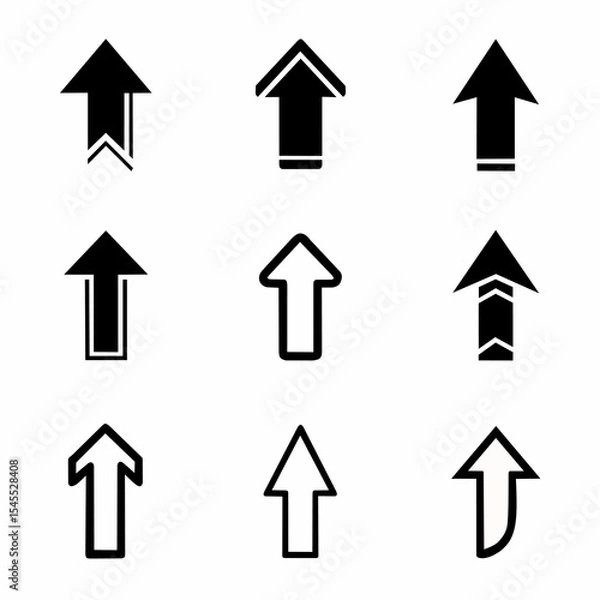 Obraz 9 Black & White Up Arrow Icons Set - Modern Vector Design Symbols