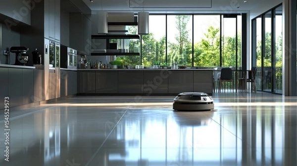 Fototapeta Autonomous cleaning solution in a modern minimalist kitchen setting