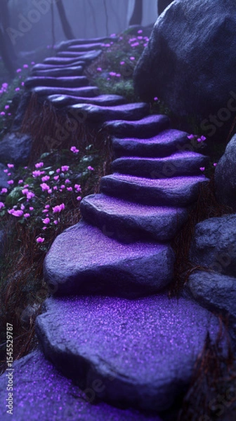 Obraz A mystical forest path lined with glowing pink flowers and soft ambient light—symbolizing wonder, magic, serenity, and the dreamy allure of a fantasy nature realm.
