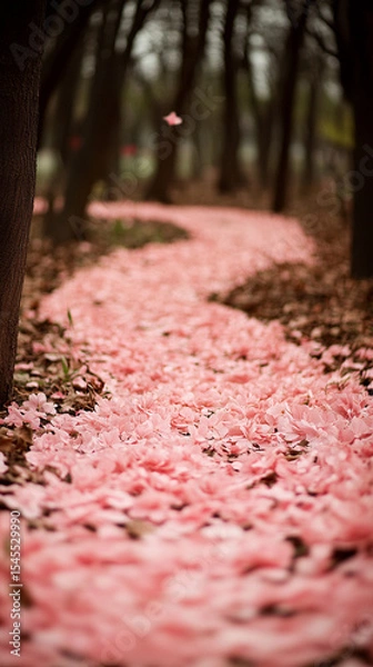 Obraz A mystical forest path lined with glowing pink flowers and soft ambient light—symbolizing wonder, magic, serenity, and the dreamy allure of a fantasy nature realm.
