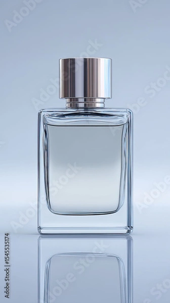 Obraz Clear glass perfume bottle with silver cap and reflection