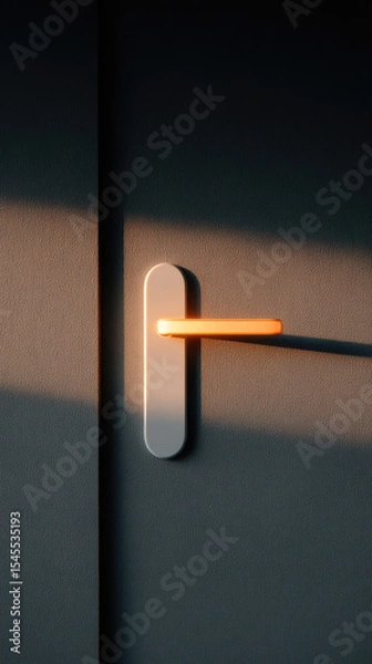 Obraz Door handle illuminated by warm light with shadow