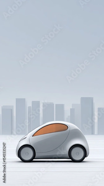Obraz Compact futuristic car with orange window in city