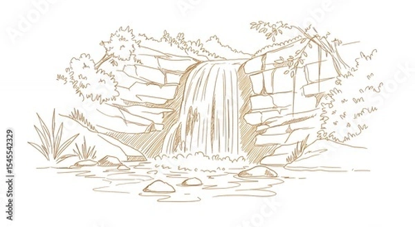 Fototapeta Hand drawn waterfall illustration