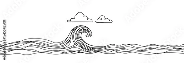 Fototapeta Wave one line drawing. Ocean wave one continuous line drawing . Water wave layer . Sea waves seamless pattern .