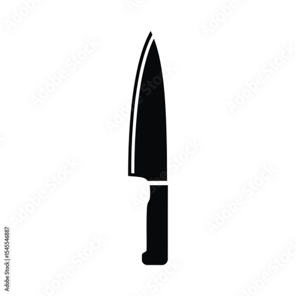 Fototapeta A simple, black silhouette of a sharp, professional chef's knife.