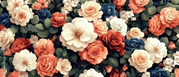 Obraz Vibrant and detailed floral arrangement featu roses and petunias in soft pastel and bold colors