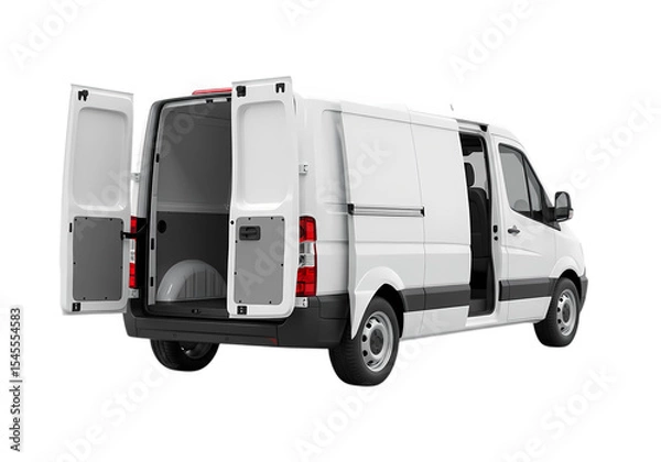 Obraz White Cargo Van: Rear View, Open Doors, Delivery Vehicle