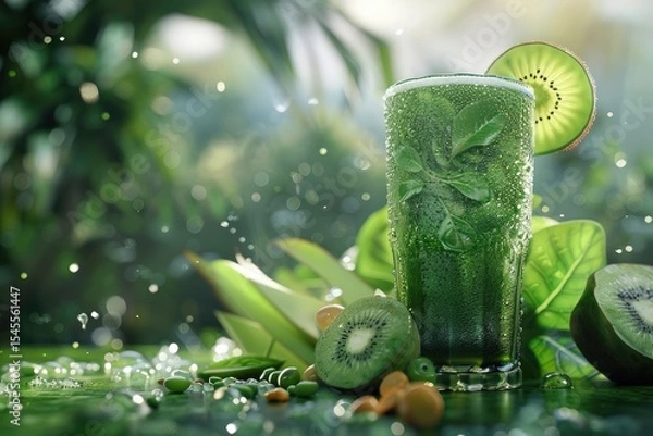 Obraz ultra HD image of Healthy green smoothie with fruit