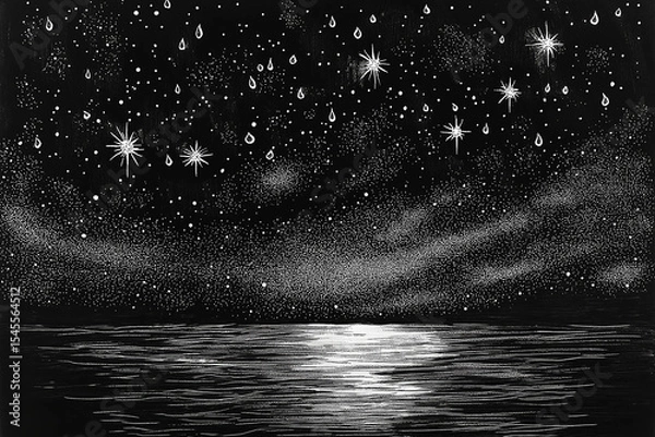 Obraz Starry night Deep dark sky with drops of stars. drawn by hand