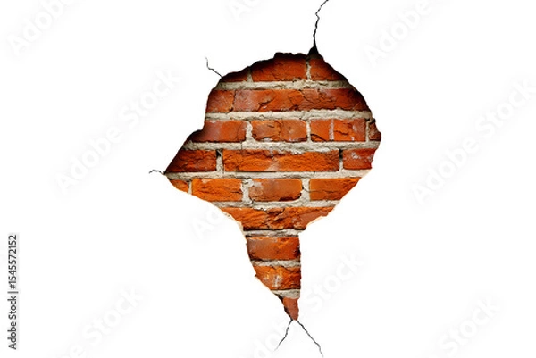 Obraz Hole in brick wall isolated on transparent background