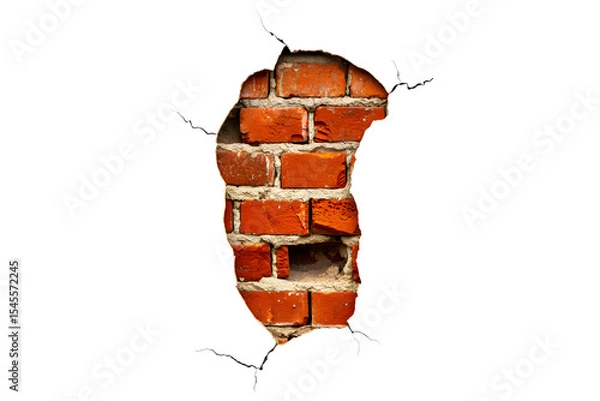 Obraz Hole in brick wall isolated on transparent background
