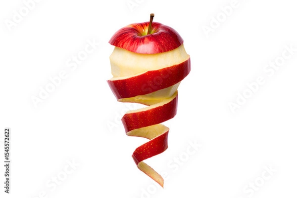 Obraz Red apple with peel spiraling down isolated on transparent background