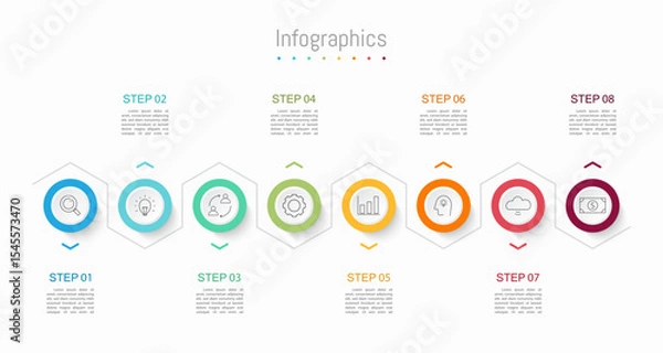 Fototapeta Infographic 8 options design elements for your business data. Vector Illustration.