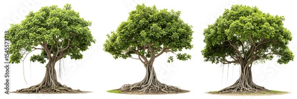 Obraz Set For Large banyan tree with roots isolated on transparent background