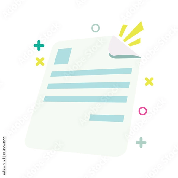 Fototapeta Flat cute vector illustration of a document icon, perfect for use in office visuals, paperwork concepts, admin tools, UI elements, and digital designs. Clean and minimal paper symbol in a colorful car