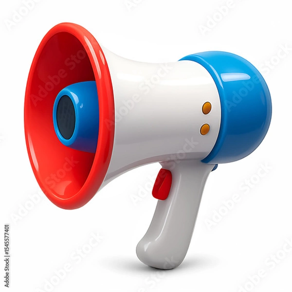 Fototapeta Megaphone 3d rendering isolated on transparent background. Cartoon plastic style icon