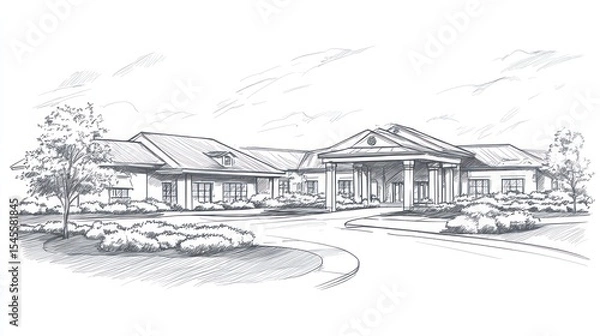 Obraz Sketch of a large building with landscaping