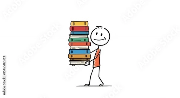 Fototapeta Smiling stick figure carrying books