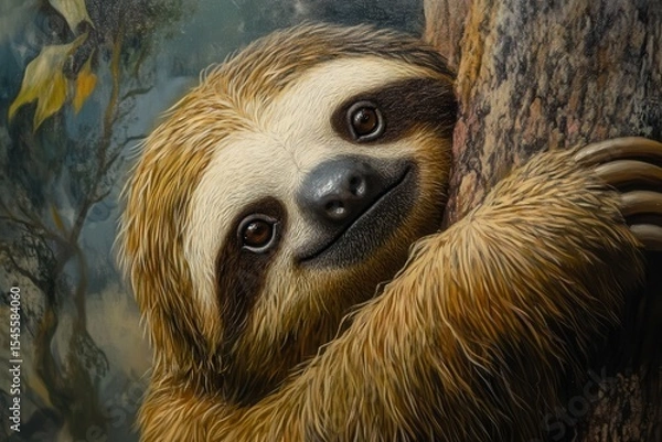 Obraz ultra quality image of closeup of hoffman twotoed sloth on tree