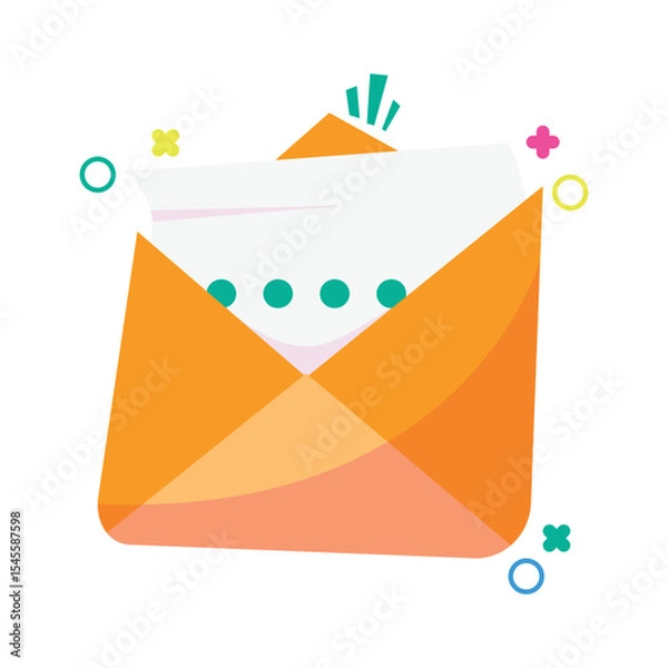Fototapeta Vector flat illustration of a colorful cute envelope icon, perfect for messaging, UI/UX design, newsletter concept, email interface, digital communication, or mobile app elements. Simple and modern de