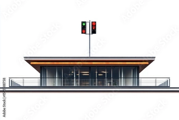Obraz Traffic Lights Illuminating a Modern Plaza Isolated on White Background, Depth of Field
