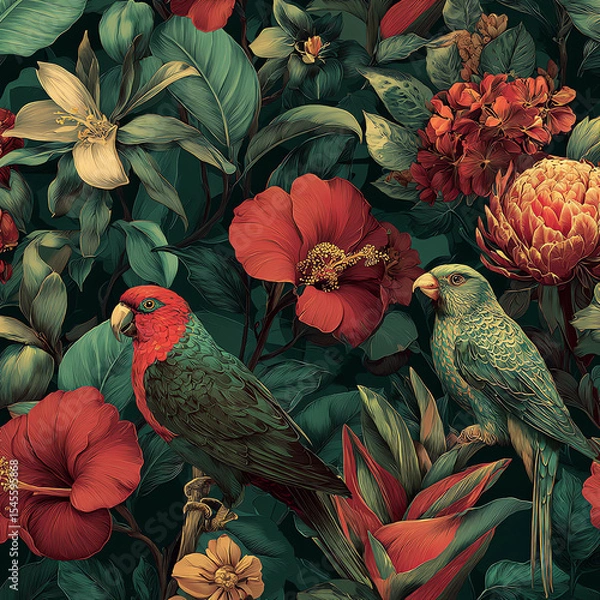 Obraz A colorful painting of birds and flowers
