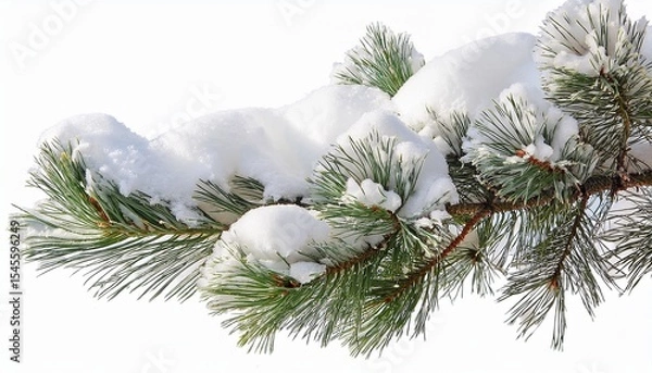 Fototapeta pine branch covered in fresh snow isolated on transparent background