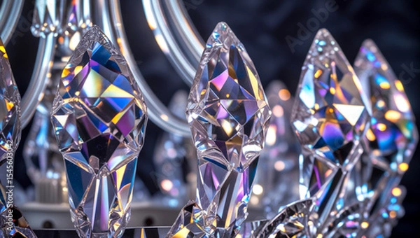 Obraz Sparkling Crystal Chandelier Prisms with Vibrant Light Refraction

