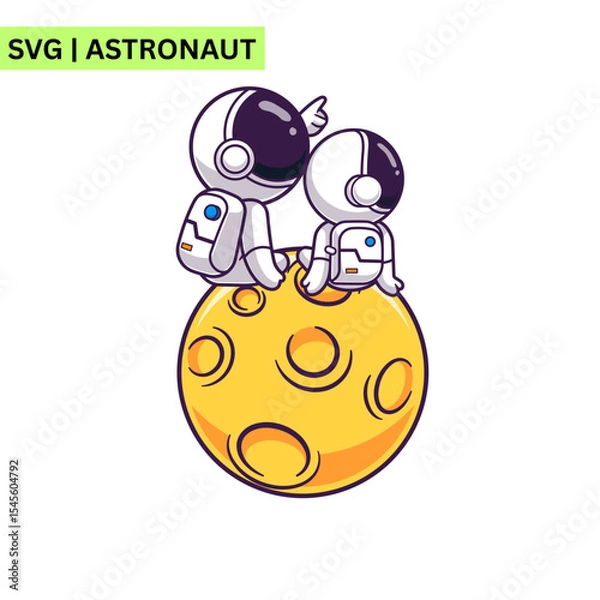 Obraz A cheerful astronaut illustration of a cute astronaut planting a flag on a new planet, embodying achievement and creativity in a bright and engaging format.
