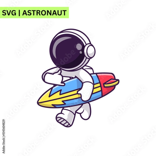 Obraz A whimsical astronaut vector design illustrating an astronaut riding a rocket through space, emphasizing excitement and imagination in a playful artistic style.