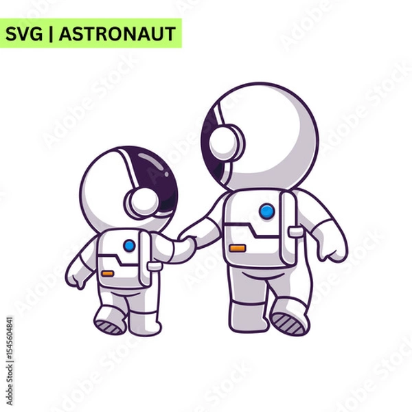 Obraz A cheerful astronaut illustration of a cute astronaut planting a flag on a new planet, embodying achievement and creativity in a bright and engaging format.
