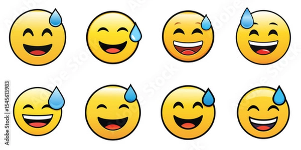 Obraz Multiple vector illustrations grinning face with sweat, Emoji

