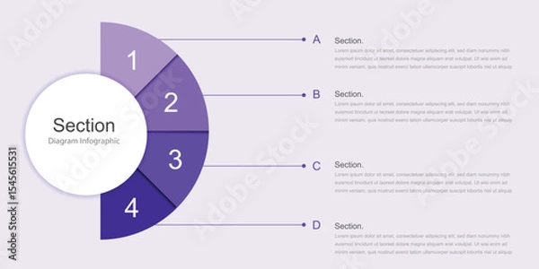 Fototapeta Infographic 4 selected sections with charts and lines for presentation, management, and visualization. for business and marketing