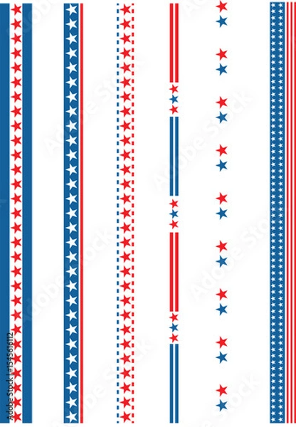 Fototapeta American patriotic vector frames, circles and rectangles in shape, decorated with red, white and blue stars and stripes are perfect for 4th of July designs and American Independence themed graphics.