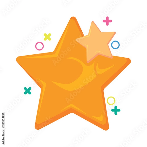 Fototapeta Playful flat vector of a cute star icon in yellow. Ideal for rating systems, favorite buttons, rewards, cartoon interfaces, game UI, or colorful design elements. Simple, bold, and modern look.