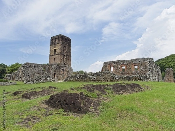 Obraz Old Panama Cathedral tower in Panama Viejo, Panama (back side wide view)