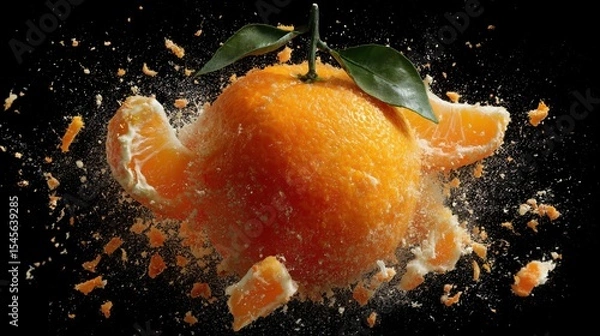 Fototapeta An orange erupts in a stunning explosion, symbolizing the burst of natural vitality and freshness.