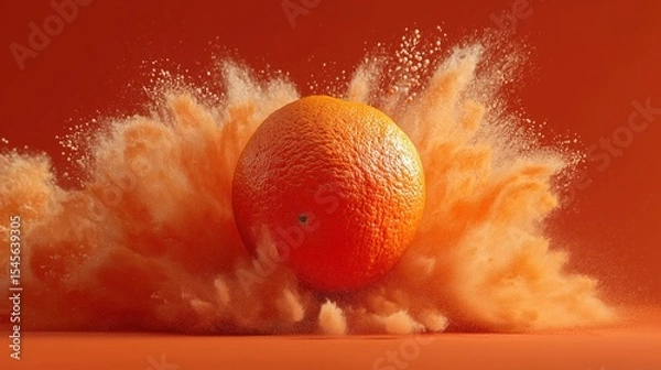 Fototapeta An orange bursts with explosive energy, symbolizing vitality and the burst of life in a vibrant, fiery world.