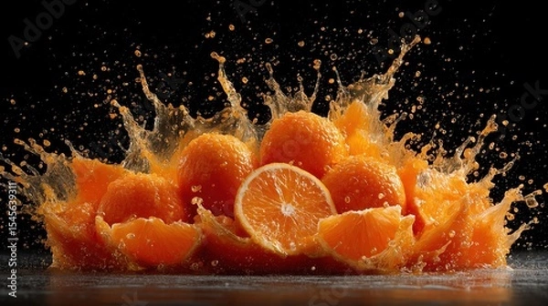 Fototapeta Oranges explode with juicy vitality, representing the burst of life, freshness, and natural energy.
