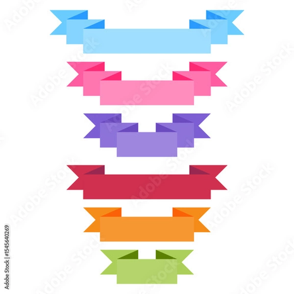 Fototapeta Colorful flat ribbon banners with 3D style set