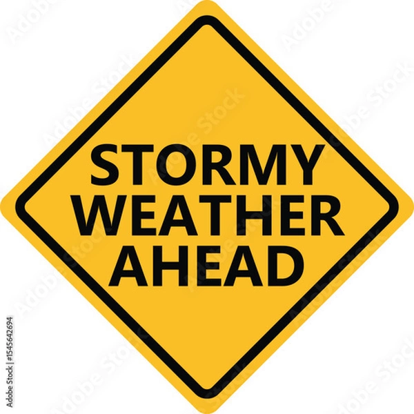 Fototapeta Stormy weather ahead signboard. Hurricane indication sign. Hurricane warning symbol. flat style.