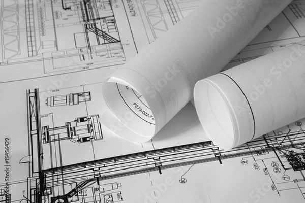 Obraz Rolled plans on the table