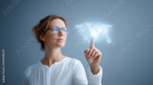 Fototapeta Global business concept with futuristic digital world map interface