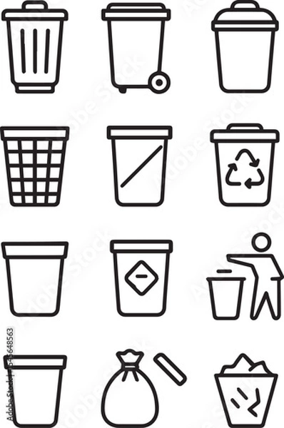 Obraz Bin icon set. Trash can, delete button. Vector.  Recycle icon and trash symbol, Recycling sign, Recycle symbol Isolated on white background.