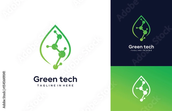 Obraz Green tech logo design. leaf with digital data technology design graphic vector illustration