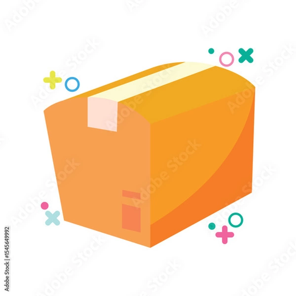 Fototapeta Colorful flat vector of a cute delivery box. Ideal for illustrating logistics, ecommerce, transport, and packaging themes. Perfect for business infographics, web, and app UI/UX icons or design assets.
